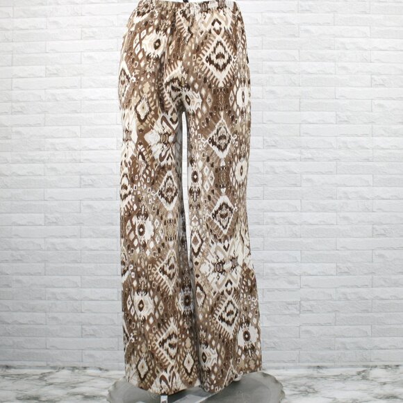 NEW DIRECTIONS Pants Palazzo Wide Leg Abstract Animal Print Geo Aztec Tan Medium - Picture 3 of 12
